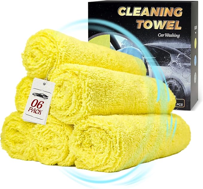 Microfiber Cleaning Cloths Car Interior & Exterior,Highly Absorbent Cloth,Car Wash Rags Lint Free and Reusable，Cleaning Rag for House,Kitchen,Bathroom,Office,16"x16"|Yellow 6-Pack