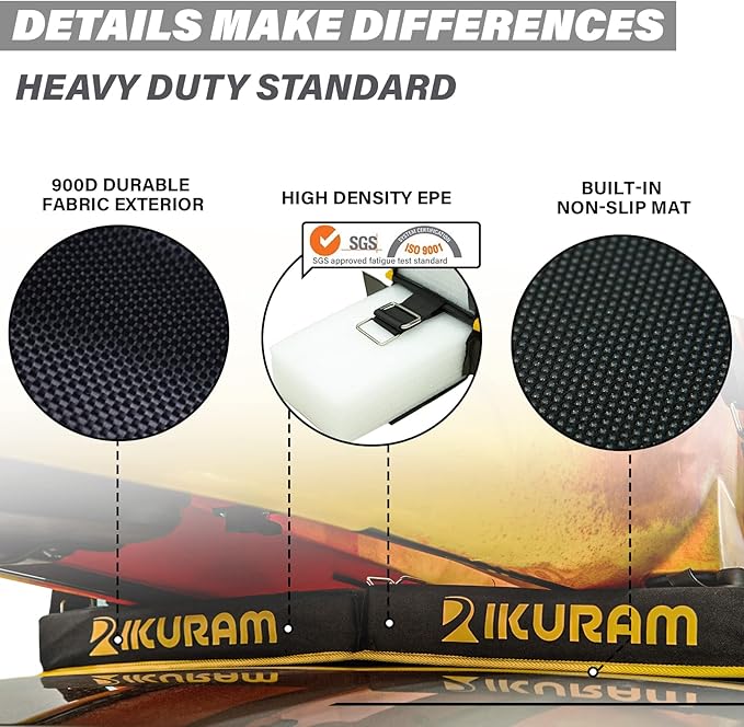 IKURAM Surfboard Car Roof Rack Pads, Universal Soft Roof Rack Carrier for Kayak Paddle Board SUP Canoe Ladder with 6 Heavy Duty Tie-Down Straps, Storage Bag