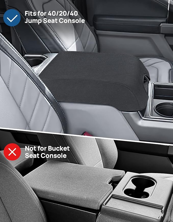 JOYTUTUS Center Console Cover Compatible with 2015-2020 F150, 2017-2022 F250 Super Duty F350 F450, 2018-2024 Ford Expedition, Neoprene Armrest Cover for Middle Arm Rest (Bucket Seat Only)