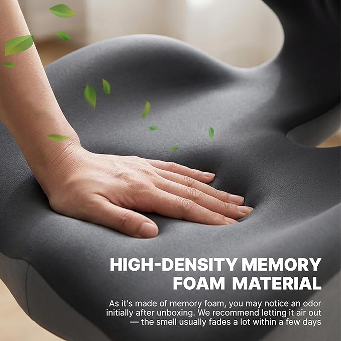 Seat Cushion, Office Chair Seat Cushions with L-Shaped Ergonomic Design, Memory Foam Seat Cushion with Coccyx Hollow, Lumbar Support Pillow & Tailbone Pain Relief for Long Sitting (Grey)