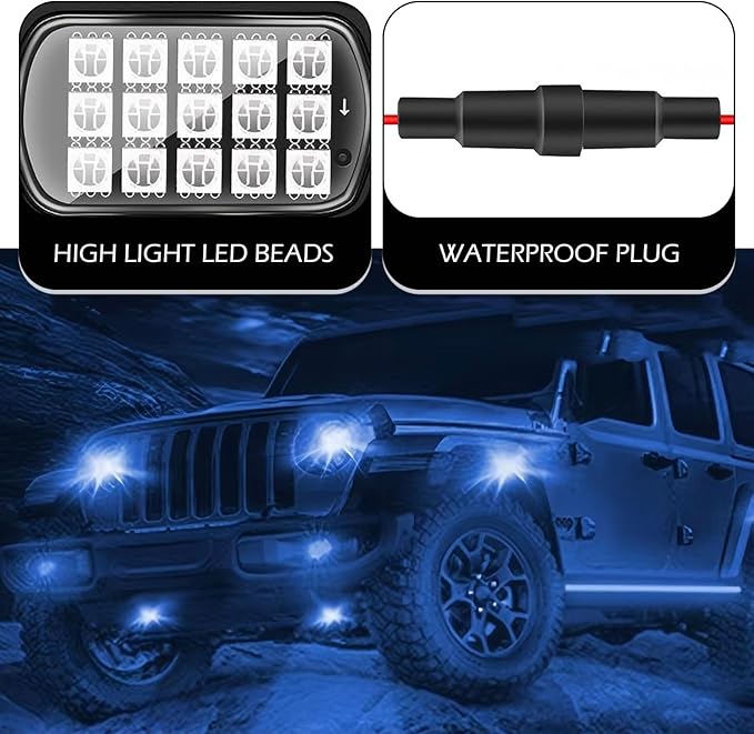 4 PCS RGB LED Rock Lights, LEDs High Brightness Waterproof Neon underglow Kit with Bluetooth App Control Flashing Music Mode, Wheel Well Light for Trucks, SUV, Golf Cart, ATV, Pickup