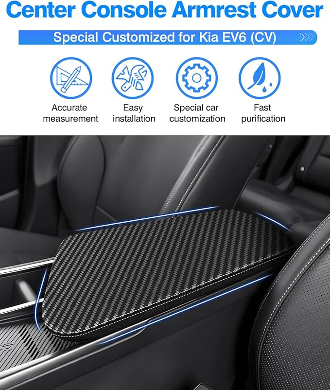 Autorder Center Console Cover for Kia EV6 2022-2025 2026 Accessories Carbon Fiber Armrest Cover Anti-Scratch Middle Console Pad Leather Armrest Protector