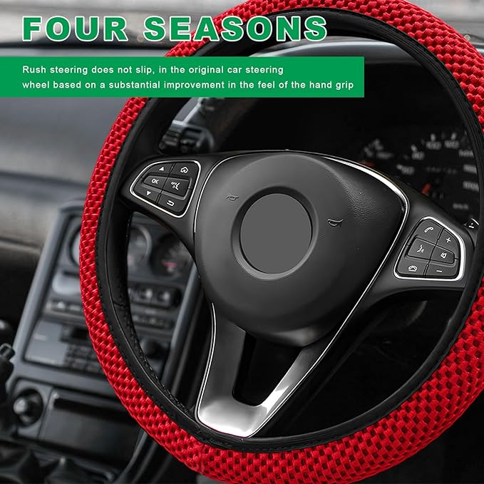 Elastic Steering Wheel Cover, 15"×15" Breathable Ice Silk Steering Wheel Protector, Universal Auto Wheel Wrap Anti-Slip Soft Cover for Ultimate Comfort, Car Accessories (Red)