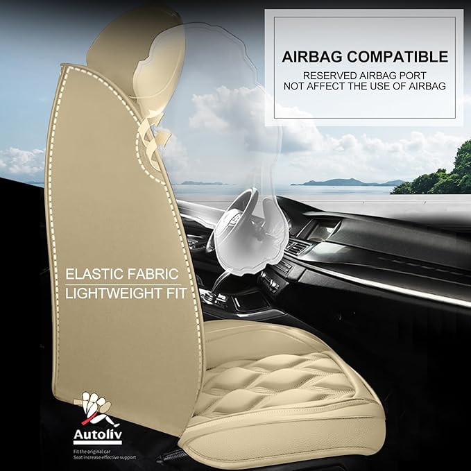 AOMSAZTO Car Seat Covers,2 Front Seats Custom Fit for Honda Ridgeline 2006-2025,Faux Leather Automotive Cushion Covers Seat Protector,Airbag Compatible Waterproof (2 Seats Beige)