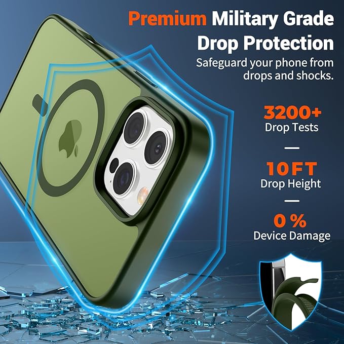 SUPFINE Magnetic for iPhone 16 Pro Max Case (Compatible with MagSafe) (Military Grade Drop Protection) Slim Translucent Matte Shockproof with Anti-Fingerprint Phone Case, Cangling Green