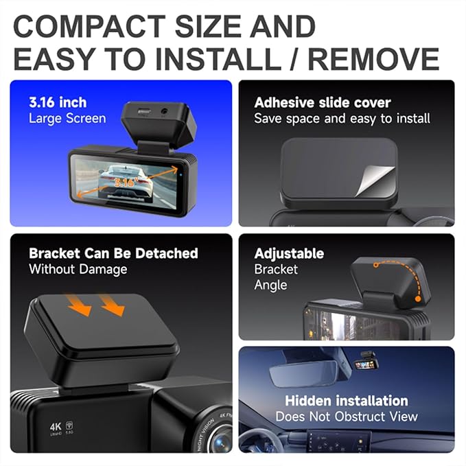 2026 New Osmo Dashcam Pro 3.0 4K Front and Rear Dash Cam, 4K + 1080P Dash Camera for Car with Night Vision (WiFi+GPS+64GB)