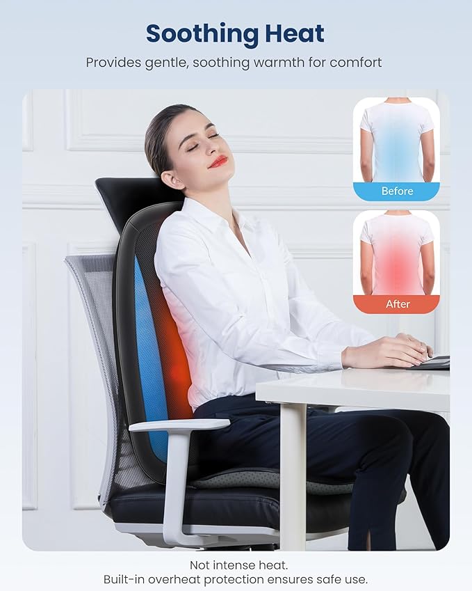 COMFIER Shiatsu Back Massager with Heat,Deep Tissue Kneading Massage Seat Cushion,Massage Chair Pad for Full Back,Body Massager for Home or Office Chair use,