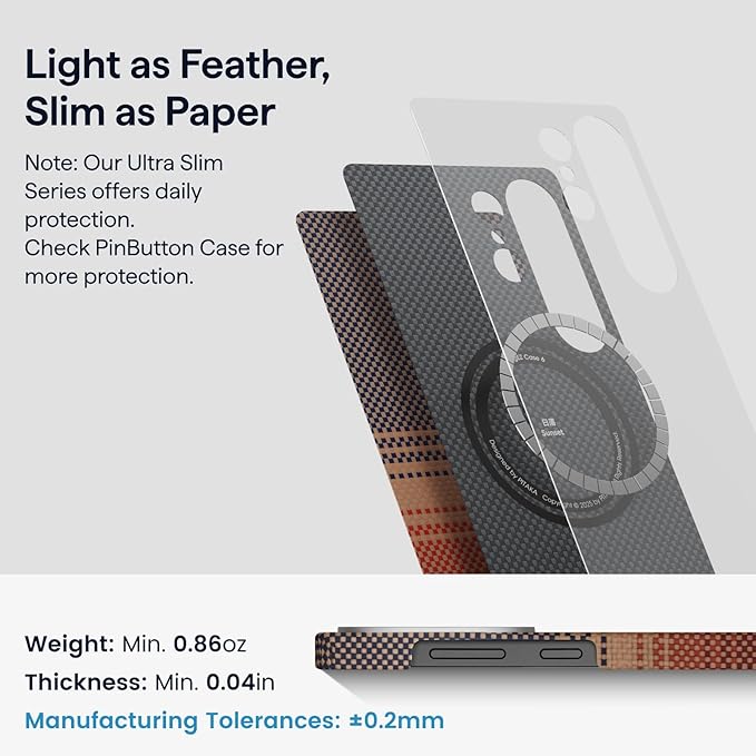 pitaka for S25 Ultra Case 6.9 Inch, Compatible with MagSafe, Slim & Light Samsung Galaxy S25 Ultra Case, 1500D Aramid Fiber Made [Tactile Woven - Sunset]
