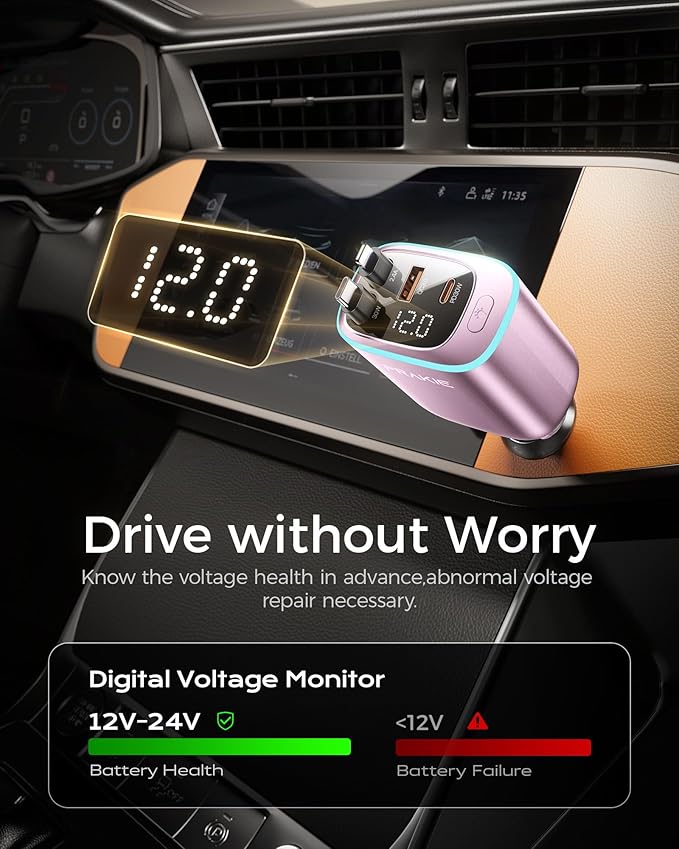 iPhone Car Charger, Retractable Fast USB C Phone Charger, 4 in 1 Cigarette Lighter Adapter with 2 Cables 25 Inch and 2 USB Ports, Multi Port USB Car Charging for iPhone 17/16/15/14/13/Pro Max-Pink