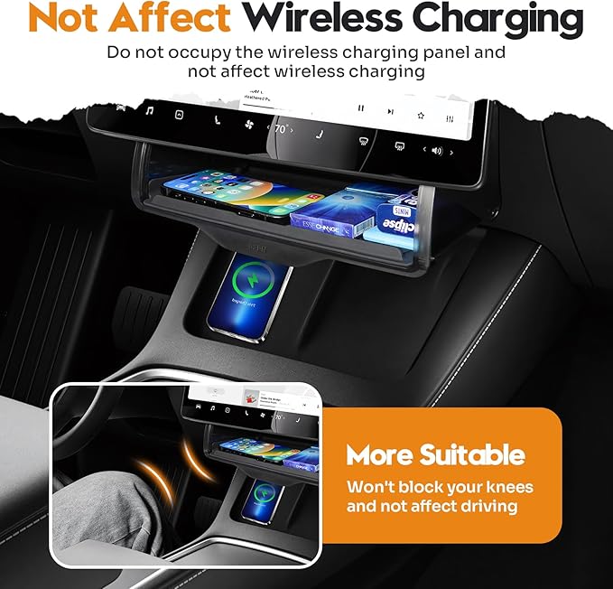 Canvcle Hidden Under Screen Storage Box for 2016-2026 Tesla Model Y/Model 3 Accessories,One‑click open & Silent Damping Slides Center Console Organizer (Fit New Model Y Juniper/Model 3 Highland)