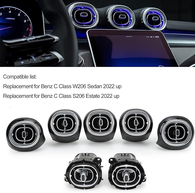 7pcs Turbine Air Vent LED Ambient Light Kit 64 Colors Replacement for Benz GLC Class X254 2023-2024year