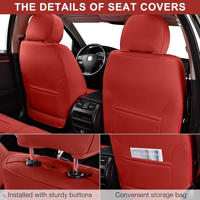 Martha Red Car Seat Covers Front Pair, Breathable Leather Automotive Front Seat Covers for Comfortable Driving, Universal Auto Interior Fit Most Kinds of Vehicles, SUV, Trucks, Sedans
