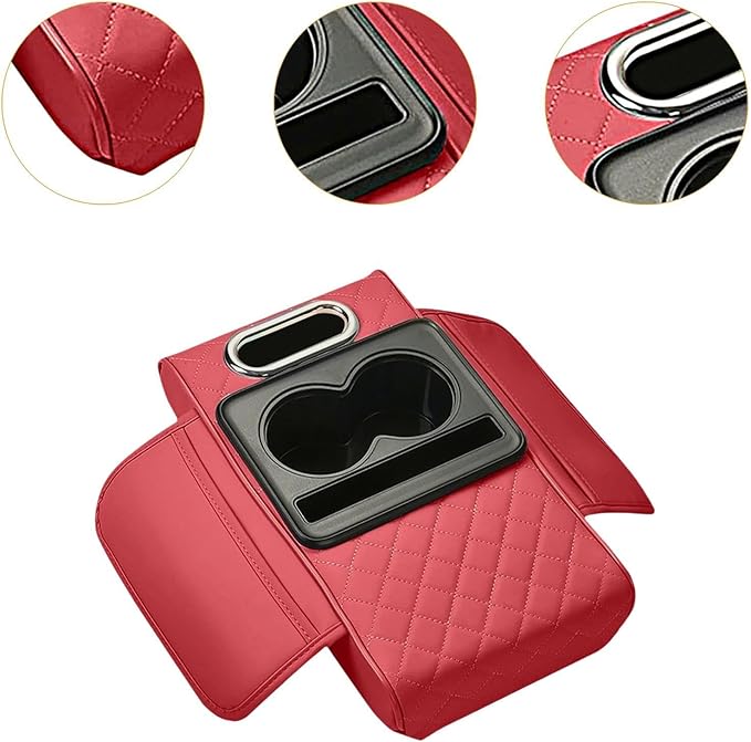Car Center Console Pad PU Leather Armrest Organizer with Tissue Box Slot for Vehicles, Style C