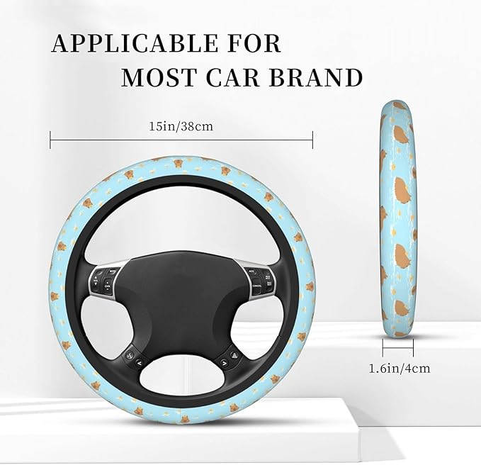 Capybara and Oranges Steering Wheel Cover for Women Elastic Rubber Steering Wheel Universal 15 Inch Fit for Cars, Auto, SUVs