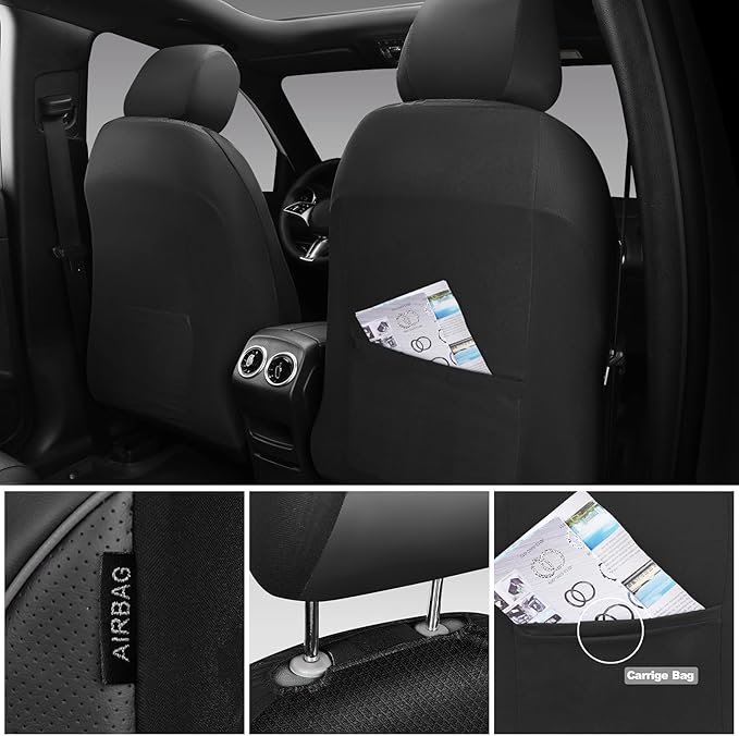 CAR PASS Comfortable 3D Foam Mesh Leather Car Seat Covers Full Sets, Air Cool Mesh Breathable Seat Covers for Car, Universal 5 Seats Fit for SUV Truck Sedan Automotive, Airbag Compatible,Black Gray