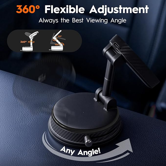 Magnetic Car Phone Holder for MagSafe, 15W Wireless Charging, 360° Adjustable Dashboard Mount, Compatible with iPhone 12-17 & Android (Black)