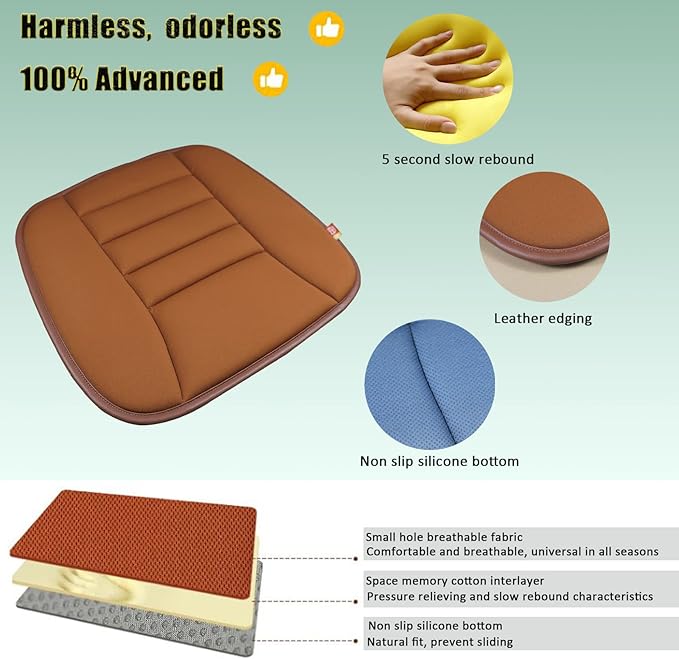 Car Seat Cushion Pad for Driving, Chair Cushion for Office/Truck with Memory Foam, Seat Cushion Comfortable and Durable,Coffee