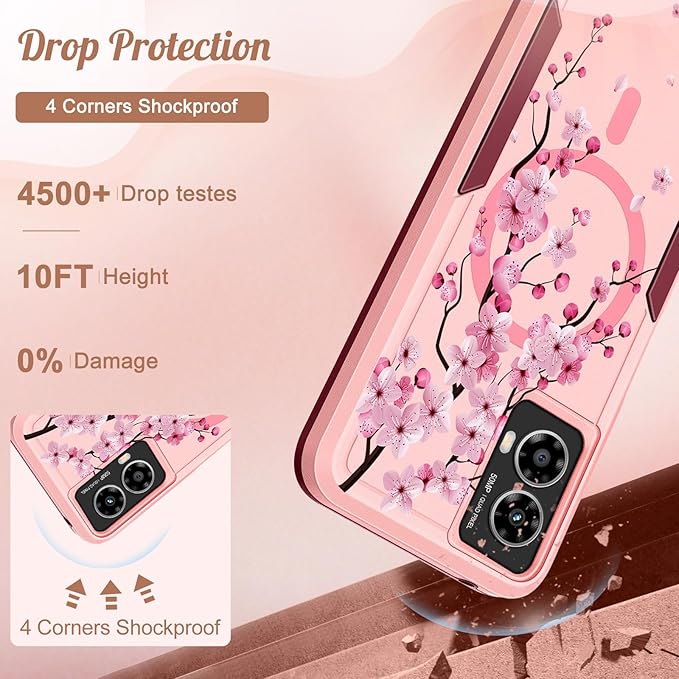 for Moto G Power 5G 2024 Case - Compatible with MagSafe Women Girls Cute Magnetic Phone Cover Girly Kawaii Flower Blossom Heavy Duty Shockproof Design for Motorola Moto G Power 5G 2024 Cases
