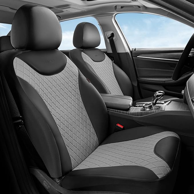 Coverado Car Seat Covers, 5 Seats Front and Rear Seat Covers for Cars, Leather Seat Covers Waterproof Car Seat Protectors, Automotive Seat Cushions Universal for Most Sedan, SUV, Truck, Black & Gray