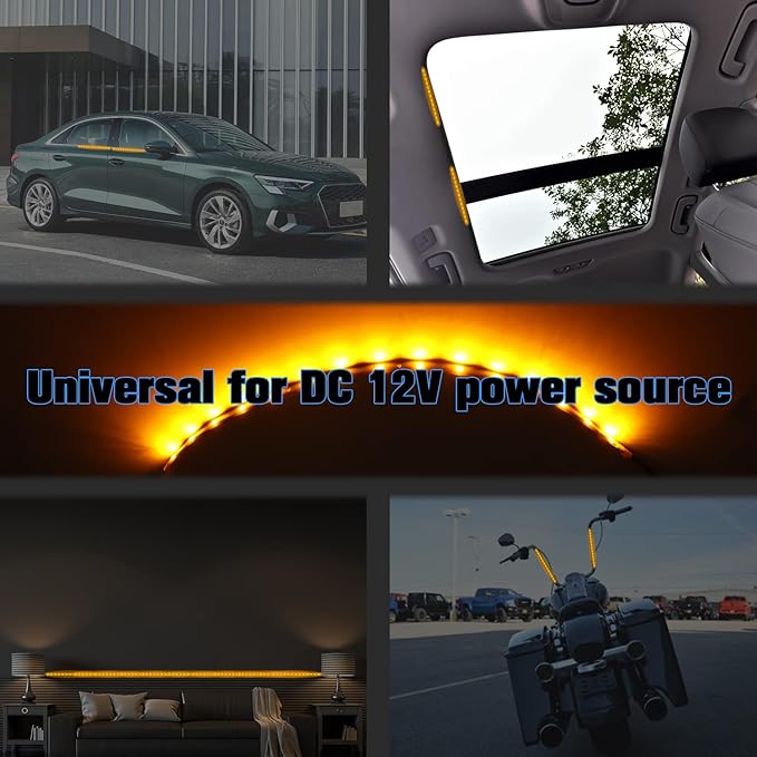 Amber Yellow LED Strip Lights for Car BaishenglinMotor 12-Pack DC12V Waterproof 30CM/11.8"/1FT 5050 15-SMD LED Strip Underbody Light for Car Motorcycles Decoration Interior Exterior Strip Lights