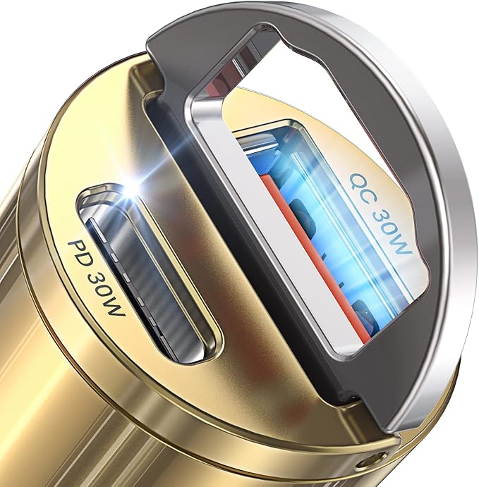 AINOPE 90W USB C Car Charger Fast Charging,[Smallest Metal] Car Charger USB C PD45W+QC3.0 Dual Port Cigarette Lighter Charge for iPhone 16 Pro Max Plus 15 14 13 iPad Samsung, Gold Kits