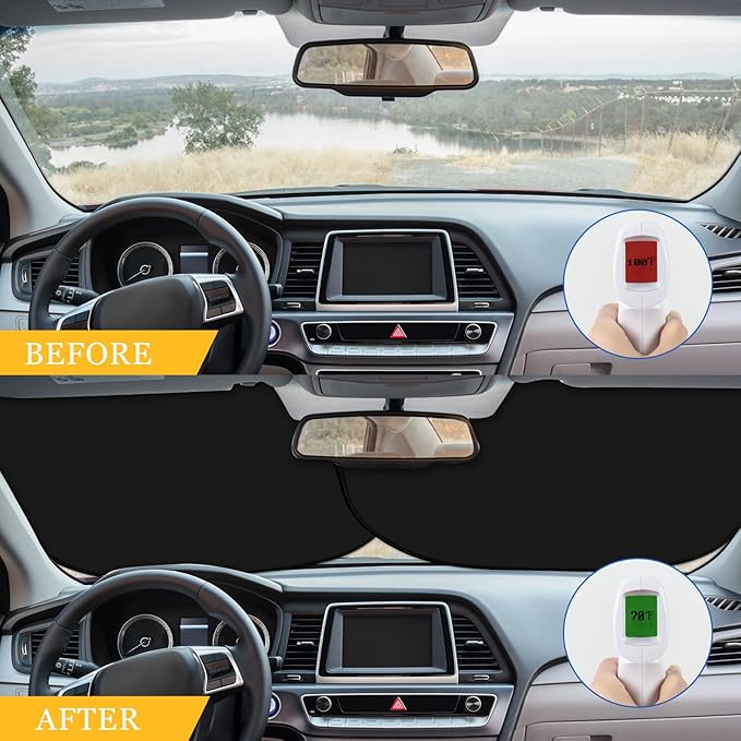 Moukeren 2 PCS Windshield Sun Shade for Car Foldable Window Covers for Car Accessories Reflect UV Sun Heat Protector for Universal Cars SUV Truck RV (Skeleton, 31.75 x 28.75 Inch)