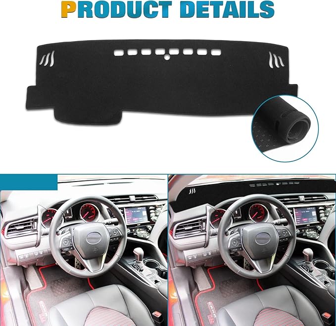 x xotic tech Center Console Dashboard Mat Pre-Cut Non-Slip Sunshield Sun Glare Protector Dash Carpet Pad Black Cover Compatible with Toyota Camry 2018-2024