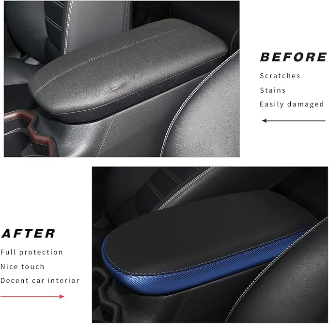 INTGET Center Console Armrest Cover for Toyota RAV4 Accessories 2025 2024 2023 2022 2021 2020 2019 Leather Middle Console Lid Cover Pad Protector Arm Rest Covering Car(Black with Blue)