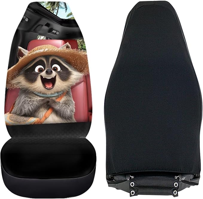 Funny Raccoon Car Seat Cover Front Seats Only,Soft Front Bucket Seat Cover Decorative Saddle Blanket Cushion Cover for Cars Trucks and SUVs