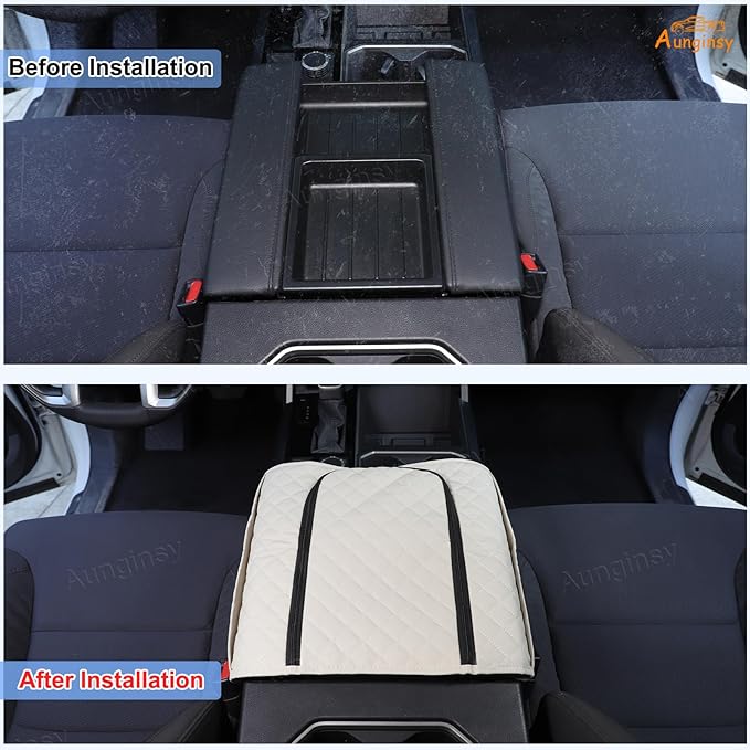 Center Console Armrest Cover Compatible with Toyota Tundra 2022+ Sequoia 2023+ Leather Middle Console Cushion Lid Pad Waterproof Anti-Scratch Armrest Seat Box Cover With Pocket Storage Bag Accessories