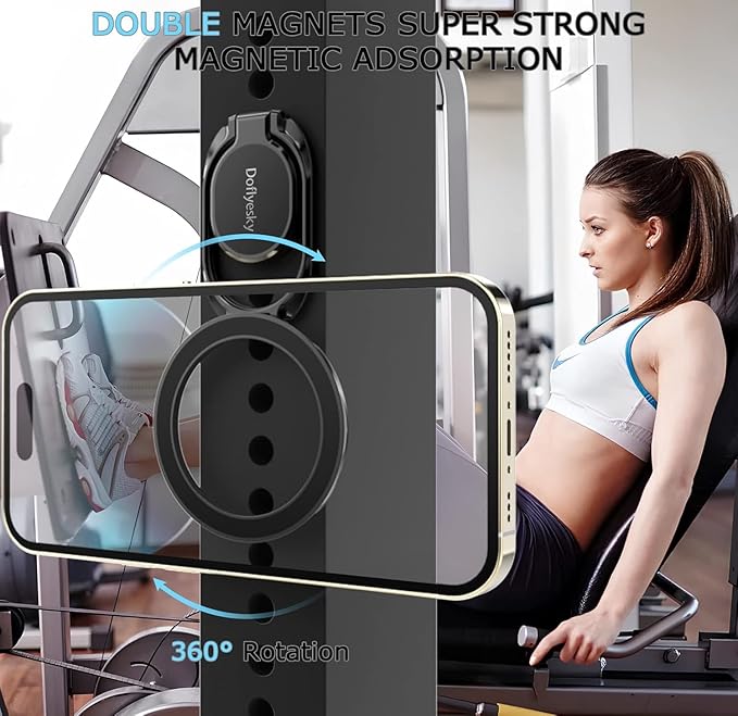 Doflyesky Magnetic Phone Ring Grip Holder, Dual-Sided Magnetics Adjustable Gym Finger Ring Grip Kickstand, Removable Phone Grip, for iPhone, iPad and Smartphones