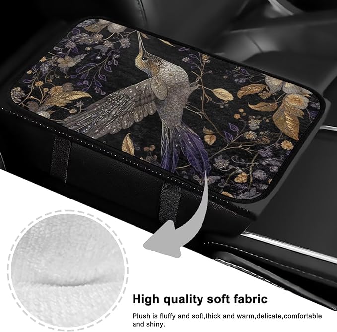 Hummingbird Flower Console Cover Armrest Pad Soft Car Armrest Cushion Anti-Slip Washable Car Center Console Lid Cover Accessories Fit Sedans,Cars,Vans,SUV,Truck