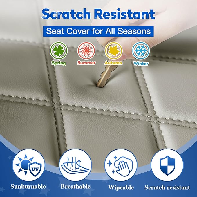 NOKINS Golf Cart Seat Covers Fit Club Car Precedent/Tempo/Onward Premium Front Seat Cushion, Golf Cart Vinyl Leather Diamond Seat Covers, Soft/Scratch-Resistant/No Stapler Needed