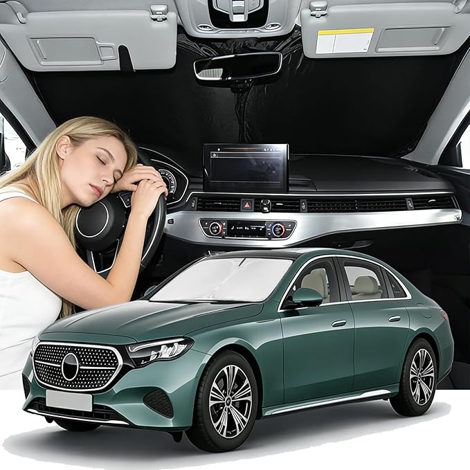 Windshield Sunshade for Mercedes Benz E-Class Sedan 2024-2026 Sun Shade Car Windshield Accessories Upgrade 4 Layers Blocks UV Rays Custom Fit E-Class 240T Car Window Shades Windshield Keep Cool