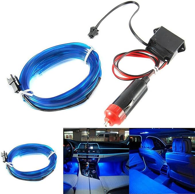 Riloer El Wire Lights for Car, Interior Neon Lights Strip Car LED Strip Light Interior for Car Garden Party Decoration, Car Ambient Lighting Kits, 2m/6.5ft Red LED