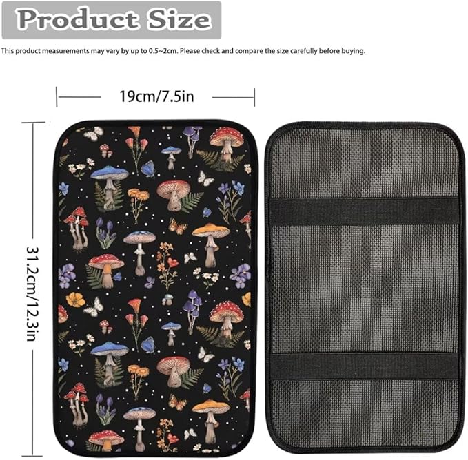 Coldinair Mushroom Floral Car Center Console Pad Soft Armrest Protector Cover Fit for Most Vehicle,SUV,Truck,Washable