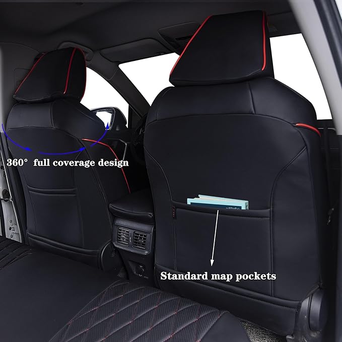 HKZ Fit RAV4 Car Seat Covers Set for 2019 2020 2021 2022 2023 2024 2025 Toyota RAV4 LE,XLE,XLE Premium,Limited - 5 Seats Full Set Leather(Black+Red)