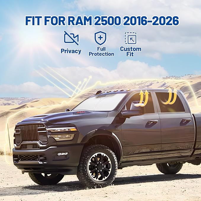 Car Window Shades Intended for Dodge RAM 2500 2016-2026, Privacy Window Covers 6PCS for Side, Rear & Windshield, Car Shield Sunshade for Privacy Protection, Heat Blocking, Camping and Parking