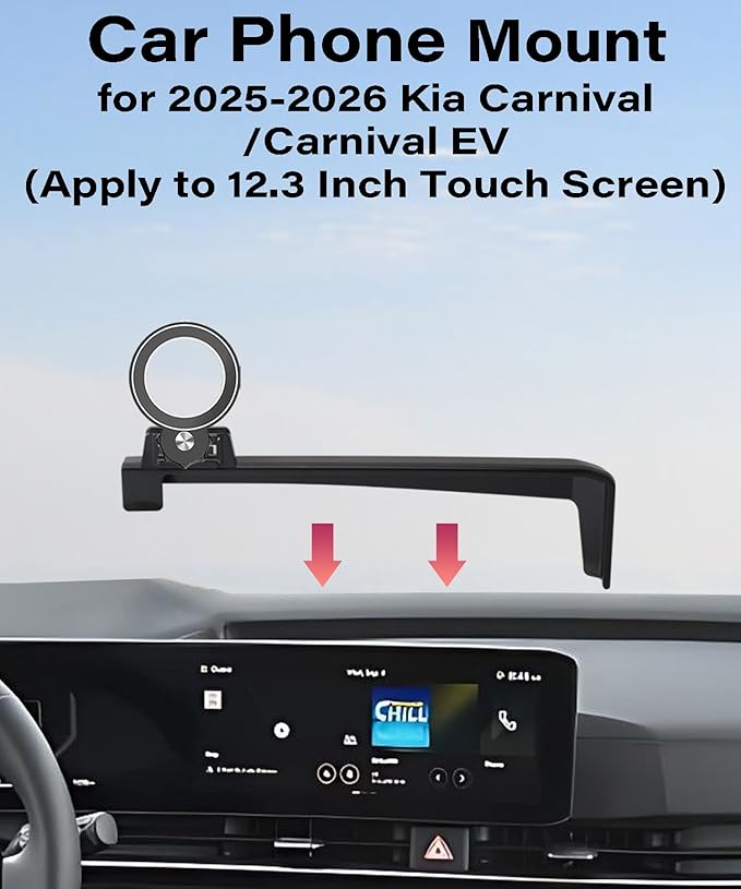 Car Phone Holder for 2025 2026 KIA Carnival/Carnival EV Accessories Apply to 12.3 Inch Touch Screen Fixed Clip Magnetic Cell Phone Mount Hands-Free 360 Degree Rotation