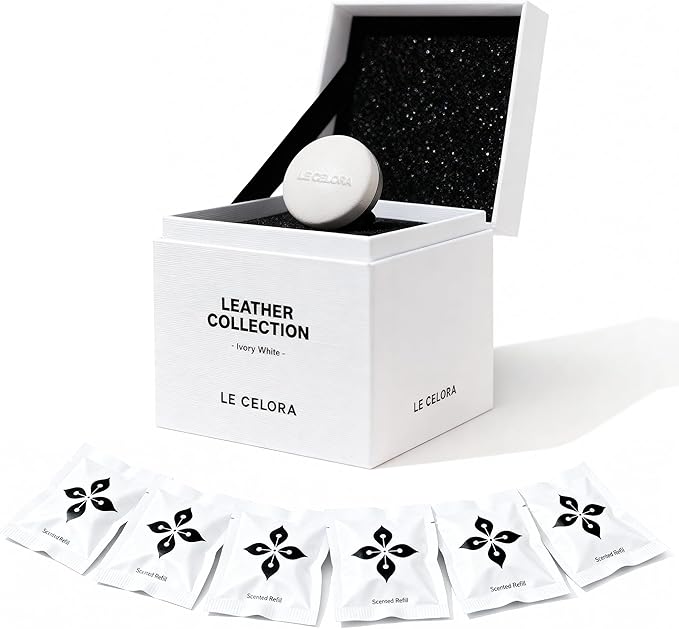 LECELORA Luxury Car Vent Air Freshener, Auto Leather Aroma Diffuser Waterless Car Fragrance, 6 Refillable Scents with 180 Days Free, Elegant Gift for All Holidays-Coco Nuage