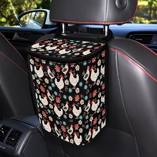 BIGCARJOB Hippie Boho Chicken Car Garbage Can Hanging Trash Bag for Back Seat Auto Interior Storage Bags Car Trash Interior Accessories for Mens Womens