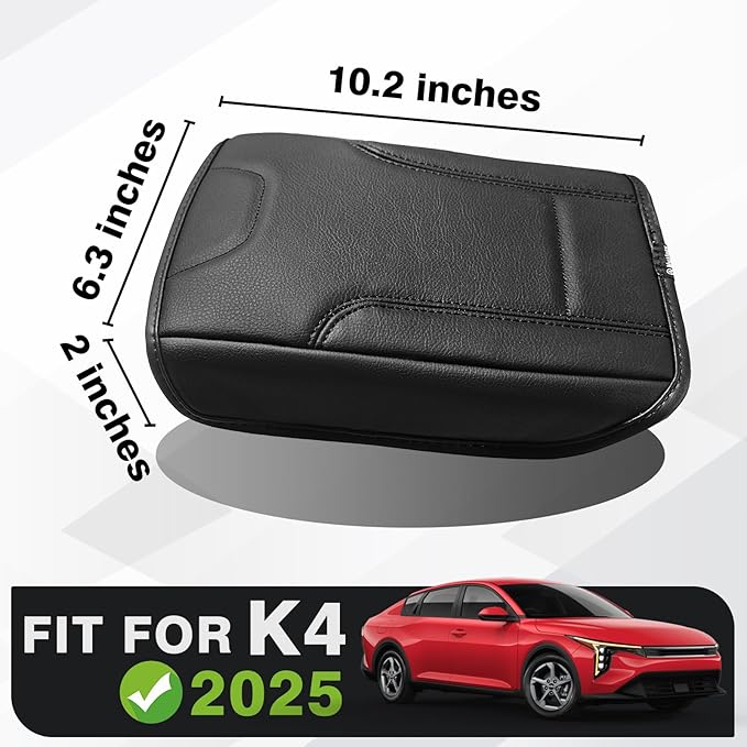 Muslogy Center Console Armrest Cover Compatible with Kia K4 2025 2026 Comfort Armrest Pad Arm Rest Cushion Vegan Leather Protector Regular Thick