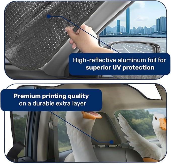 GENANY Silly Goose Windshield Sun Shade for Car SUV Truck (55x30 Inches), Front Window Visor for Windows, Protector Blocks UV