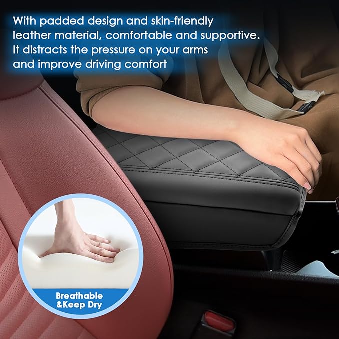 2025 2026 Sportage Console Cover for Kia Sportage (LX/EX/X-Line/SX/SX Prestige/X-Pro/X-Pro Prestige), Waterproof &Cushion Leather Armrest Cover 2026 2025 Sportage Hybrid Accessories - Padded