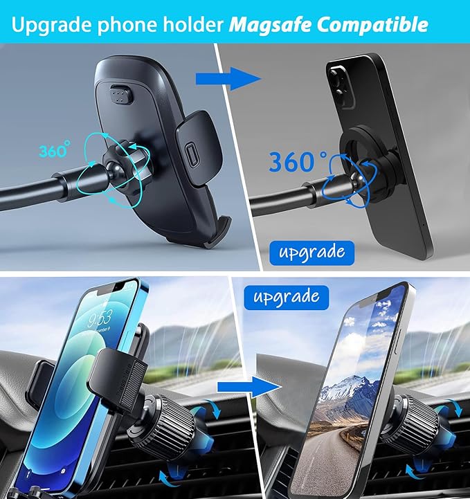 RECO Phone Magnetic Ball Mount Adapter Compatible with MagSafe, 360 Degree Rotate Mout Fit All 17mm/0.67inch Ball Joint Car Phone Holder, Compatible with All Phones