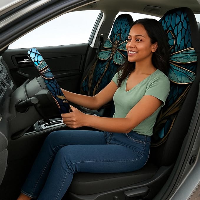 10 Pcs Dragonfly Universal Car Seat Covers Full Set, Breathable & Washable Car Seat Covers Full Sets, Fashionable Dragonfly Covers for Cars Interior, Universal Fit