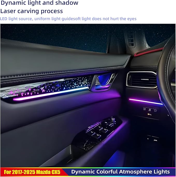 256-Color Interior Ambient Lighting Kit for Mazda CX-5 2017-2025 | 4 Door Panels + LED Strips + Footwell & Handle Lights | Music Sync, APP & Button Control