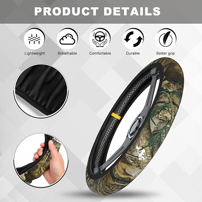 Camouflage Tree Steering Wheel Cover, Cool Anti-Slip Breathable Car Accessories Interior Elastic Steering Wheel Cover for Men Women Fit Auto, SUV Vans Truck Universal 14.5-15 Inch