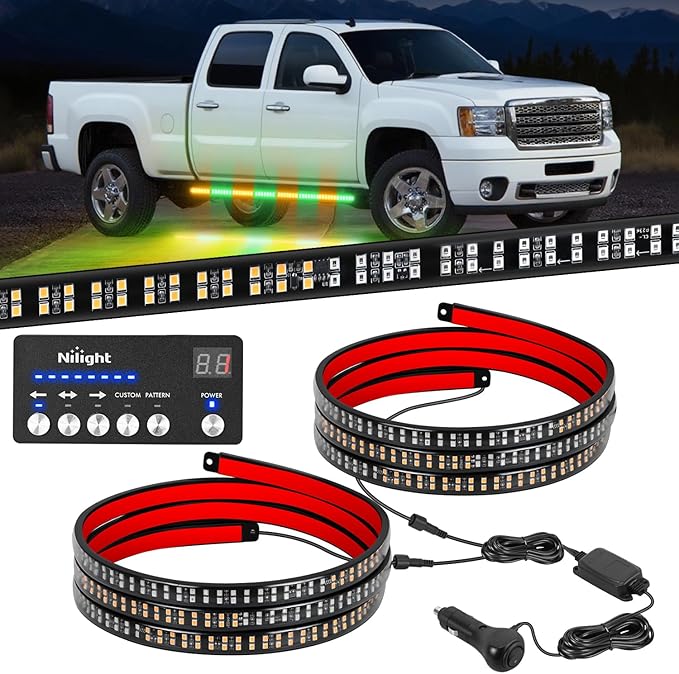 Nilight 2PCS 70 Inch Emergency Strobe Light Strip with Controller 864 LED Amber Green Running Board Lights Flexible Side Flashing Warning Caution Safety Waterproof for Truck Construction Pickup