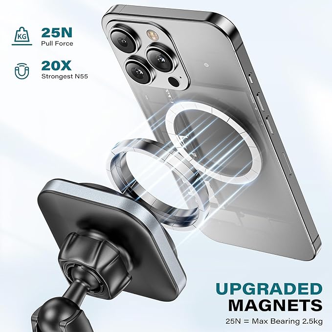 EXELIQ Upgraded Magnetic Cupholder Phone Holder for Car - Ultra Strong N55 Magnets, Flexible Tri-Pivot Cup Phone Mount for Tesla Truck SUV, Compatible with iPhone 17-12 Samsung Android, Not Charger